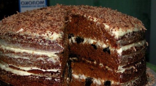 Шоколадный торт с черносливом и орехами