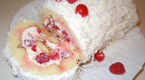 Новогодний торт-рулет ЯГОДЫ НА СНЕГУ