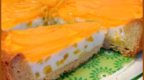 Торт освежающий,сливочно-йогуртовый с персиками