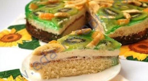 Бисквитный торт с желе фруктами и сливочным кремом