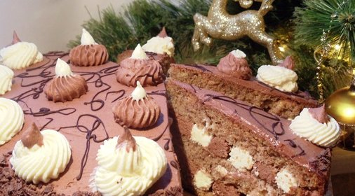 Шахматный торт с орехами и шоколадом