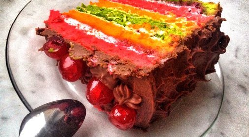 Радужный бисквитный торт