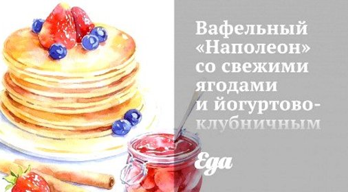 Вафельный «Наполеон» со свежими ягодами и йогуртово-клубничным кремом