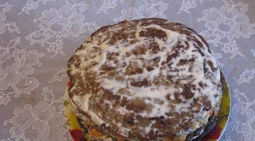 Печёночный торт с грибами