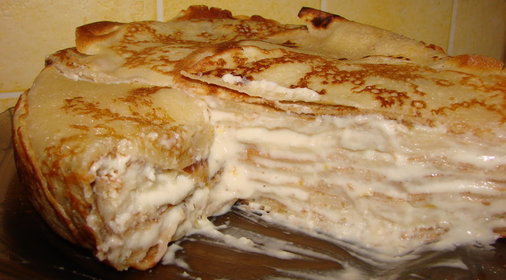 Простой Блинчатый торт с творогом