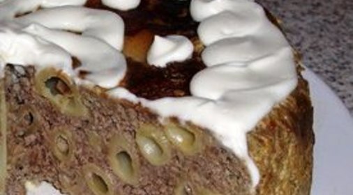 Тортик с макаронами и фаршем