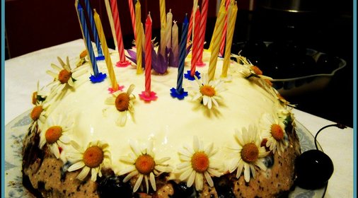 Торт к Дню Рождения РОМАШКИ с РОМАШКАМИ , ВЕСЕЛЫМИ ВИШНЯМИ !!!