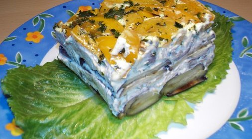 Баклажанный тортик с опятами и др